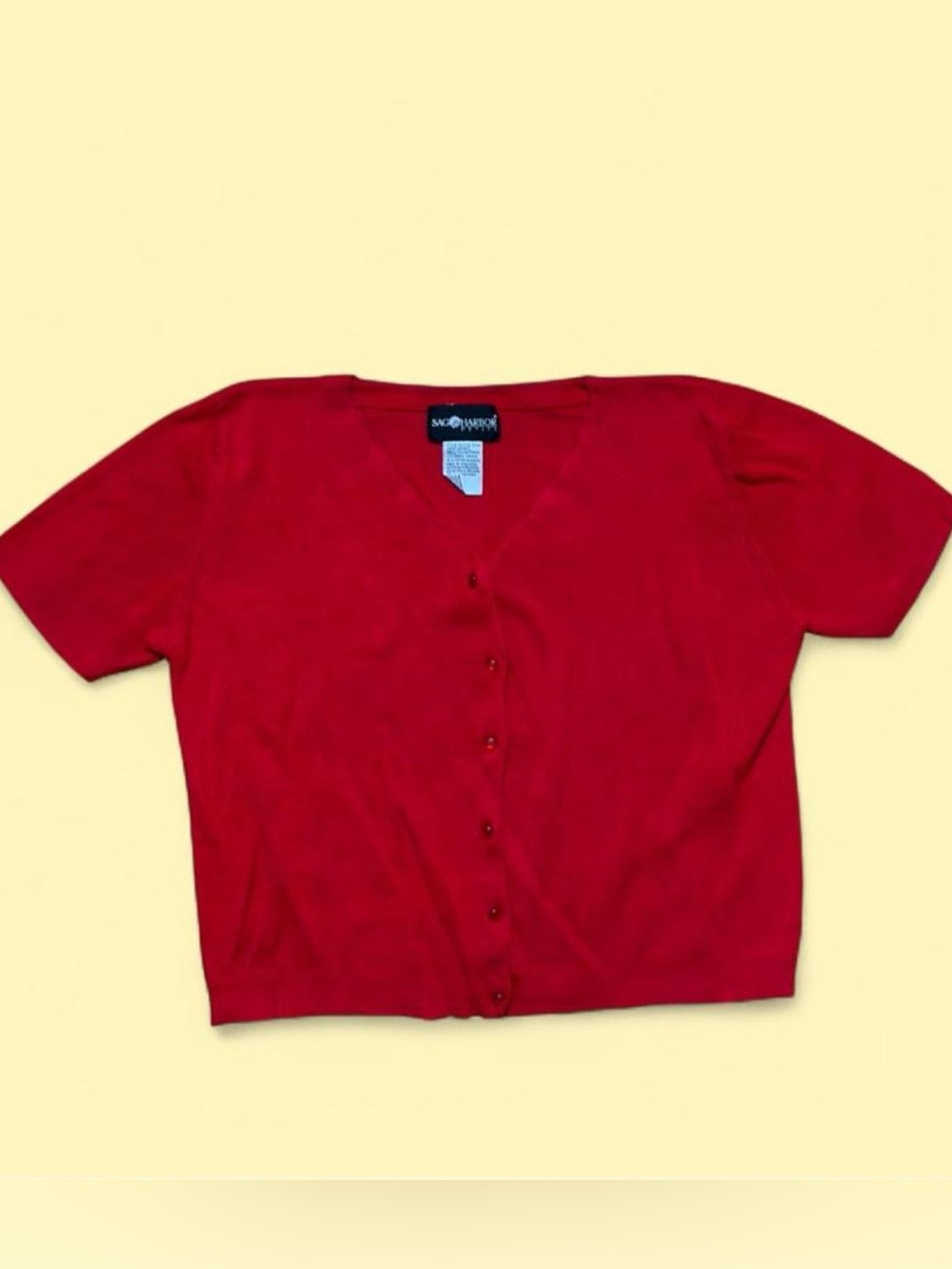 VTG Coquette Red Short Sleeve Button Front Cardigan